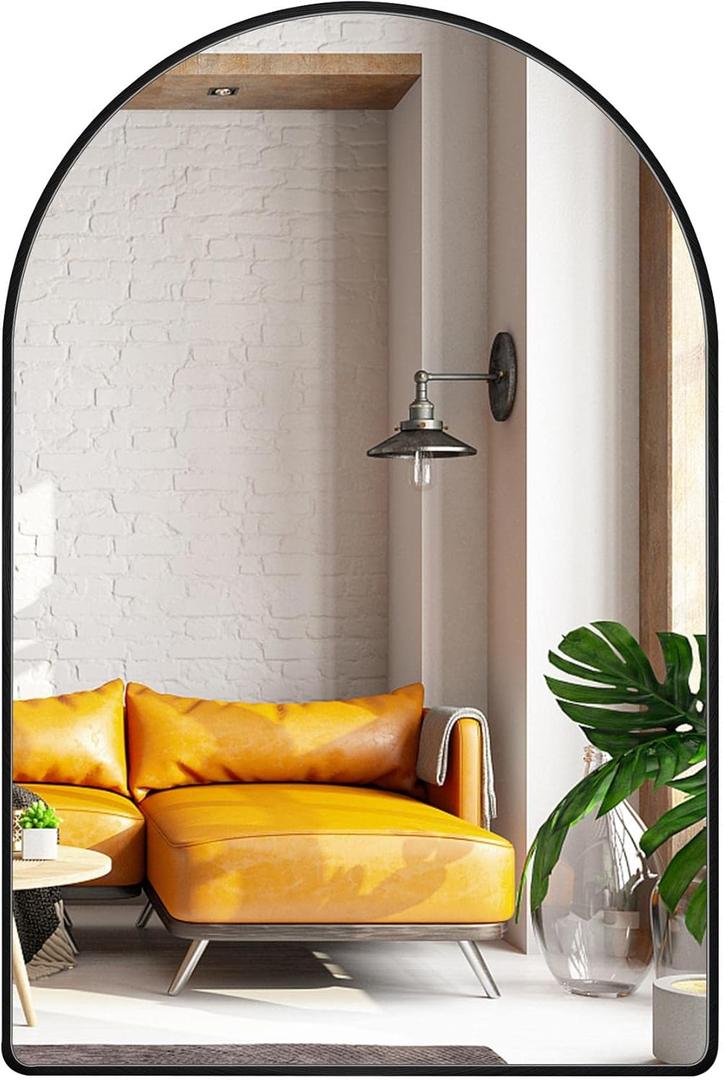 24x36 Inch Premium Black Arched Mirror Shatter Resistant No Distortion Luxe Brushed Metal Frame Arch Mirror for Bathroom Vanity Modern Wall Decor (36"L x 24"W)