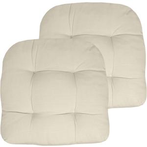 Sweet Home Collection Patio Cushions Outdoor Chair Pads Premium Comfortable Thick Fiber Fill Tufted 19" x 19" x 5" Seat Cover, 2 Pack, Cream