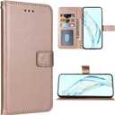 Compatible with ZTE Axon 30 5G Wallet Case Wrist Strap Lanyard and Leather Flip Card Holder Stand Cell Accessories Mobile Folio Purse Phone Cover for ZTE Axon30 2021 Women Men Rose Gold