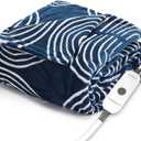Sunbeam Ultimate Cozy Royal Posh Velvet Hand & Foot Pocket Heated Throw Electric Blanket, 50" x 72", 4 Heat Settings, 4-Hour Auto Shut-Off, Warming Throw for Couch, Machine Washable, Blue Rounds