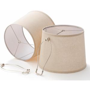 Linen Lamp Shades Set of 2,11x13x10 ''(Medium-Large Size),Drum Lampshades with 9 ''Harp,Brown Farmhouse Shade for Table and Floor Lamp,Cloth Cover,Assembly Required (KD-10-Brown)