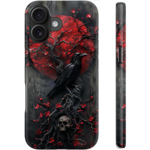 for iPhone 16 Case CuteWireless Charging Compatible Dual-Layer Hard Shell + Silicone Cover - Trendy Wildflower Design Protective Phone Case for Women - Goth Fantasy Raven