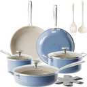 Redchef Ceramic Nonstick Cookware Set,14pcs Pots and Pans Set Non Stick,Induction Cookware with Stainless Steel Handle,Non Toxic Kitchen Cooking Set,Dishwasher & Oven Safe,PFAS PFOA & PTFE FreeBlue
