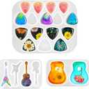 Resin Mold Silicone, CAYUDEN 3 Pack Guitar Pick Silicone Epoxy Resin Mold Creative Guitar Accessories Art Molds Pendant Epoxy Molds Non-Stick Casting Mould for Gem Art Keychain, Gift