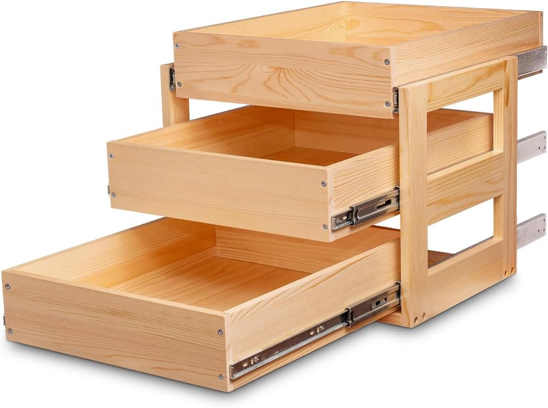 Pull Out Drawers For Cabinets, 23''W21''D19''H Soft Close Slide Out Wood Shelves Storage Organizer for Kitchen, 3-Tier, Finished, Heavy-Duty, Bottom Assembly