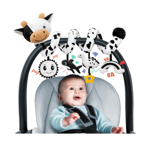 Spiral Car Seat Baby Toys 0-6 Months, Infant Carseat High Contrast Sensory Toys Hanging Stroller Accessories, Newborn Shower Gifts for Baby Boys Essentials Stuff, Cute Black and White Cow