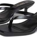 Women's Kitten Heel Sandals Square Toe Slip on Flip Flop Heels 2 Inch Thong Sandals Party Dress Heeled Sandals, Black US 8