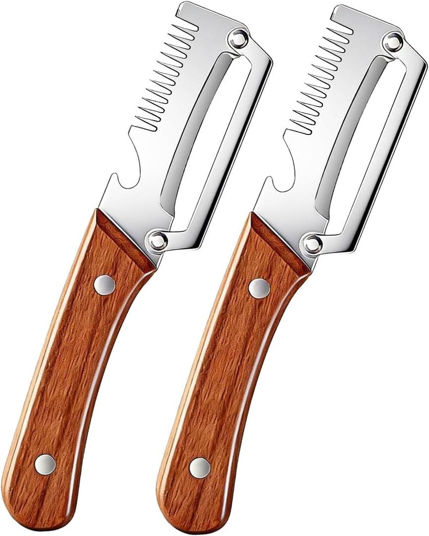 2 x 2Pcs Multi Functional Vegetable Peeler for Kitchen, with Bottle Opener and Wooden Handle, 3-in-1 Stainless Steel Kitchen Tool for Fruit Potato Pumpkin(3 in 1)