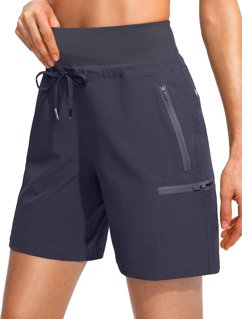 Obla Women's Hiking Cargo Shorts Zipper Pockets Soft High Waisted Quick Dry 7 Inch Long Shorts for Women Golf Athletic Summer (L)