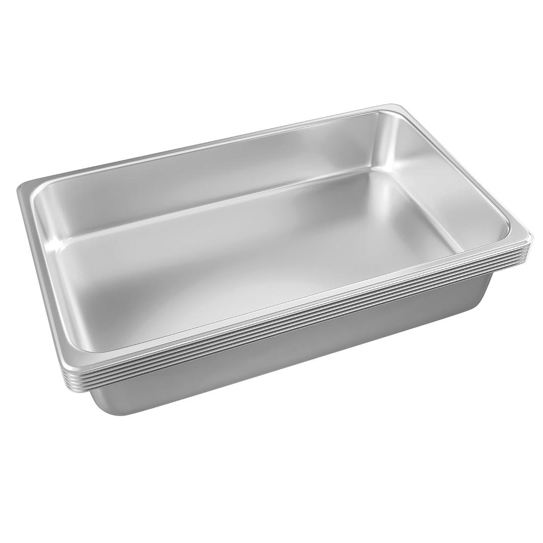 EGGKITPO Stainless Steel Pan 6-Pack 6 Inch Deep Full Size Pans Catering Storage Metal Food Pan Commercial Steamer pan Food Catering Trays for Hotel Steam Table Tray for Food Warmer, 1/1 6" deep without lid