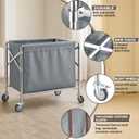 Collapsible Laundry Cart with Wheels, 12 Bushel (400L) Commercial Hamper Basket Large Heavy Duty Rolling Laundry Basket for Home Organizer Storage, Foldable Truck, Gray, 33.5 x 17.7 x 33.5 inches