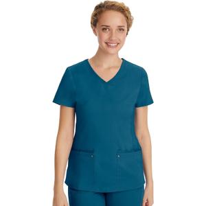Healing Hands Women's Scrub Top V-Neck with 2 Pockets, 2-Way Stretch, and Yoga Knit Side Panels for Slim Fit- 2245, XS