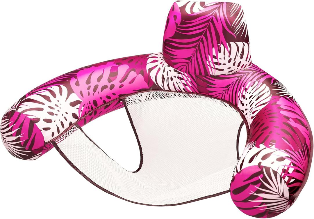 SLOOSH Inflatable Pool Floats Adult,Lounge Chair Adult with Plant Pattern,Floating Water Hammock,Blow up Pool Noodles Rafts for Relaxing Swimming Party Summer Water Beach Lake Fun (Pink)