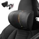 Multi-Functional Car Headrest Pillow, Comfortable Ergonomic Design 100% Memory Foam,Breathable Leather Cover, Adjustable Height and Distance-with Phone Stand and Hook (Black)