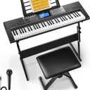 Donner 61 Key Keyboard Piano, Electric Piano Keyboard Kit with 249 Voices, 249 Rhythms - Includes Piano Stand, Stool, Microphone, Gift for Beginners, Black (DEK-610S), Full