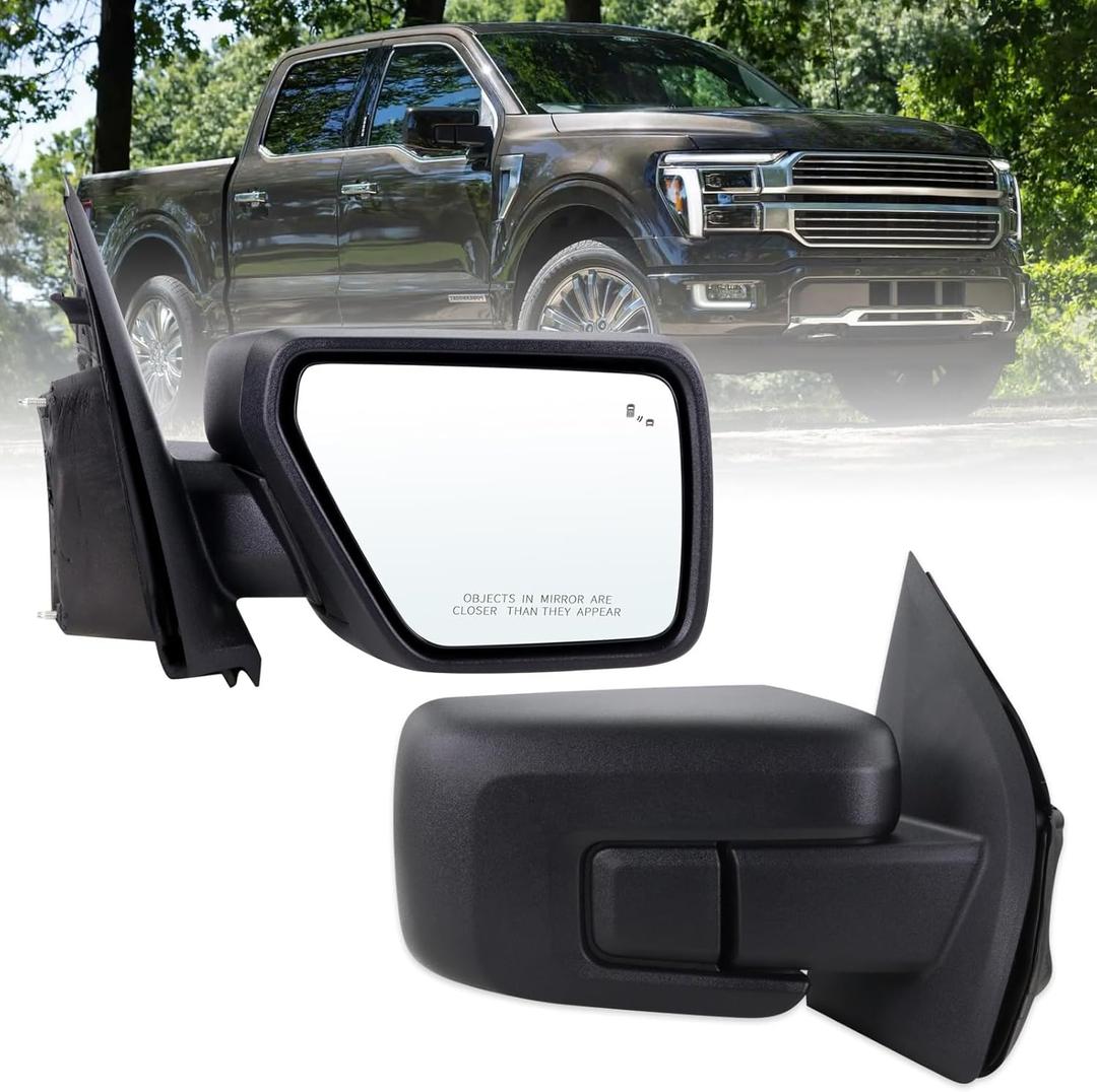 Right Passenger Side Door Mirror Compatible With 2021-2026 Ford F150 With Power Glass Manual Folding Heated Blind Spot Temperature Sensors Matte Black Replace#ML3Z17682VA (9 Pins)