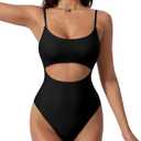 SUUKSESS Women Sexy Cut Out One Piece Swimsuit Tummy Control High Cut Bathing Suit (Large, 182 Black)