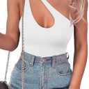 SAUNGKUAI Women's Sexy One Shoulder Sleeveless Cutout Thong Bodysuit Tank Top Body Suits V Backless Tummy Control Shapewear S