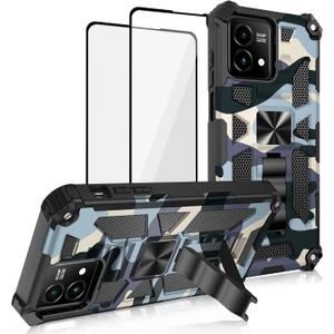 for Motorola G Stylus 5G 2023 Case, with 2 Pack Tempered Glass Screen Protector, Military Grade, Kickstand with Magnetic Car Mount, Protective Phone Case for Moto G Stylus 5G 2023 Navy Blue