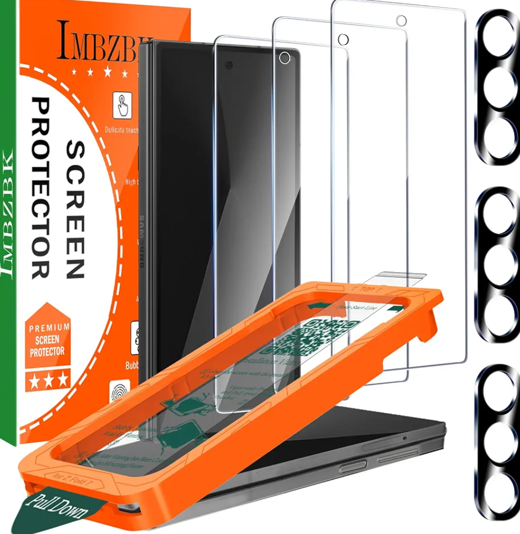 IMBZBK [Auto-Dust Removal] 3 Pack Front Screen Protector for Samsung Galaxy Z Fold 7, [Military Grade Shatterproof] 9H+ Tempered Glass + 3 Camera Lens Protector accessories, Ultra Durable Pack Of 3