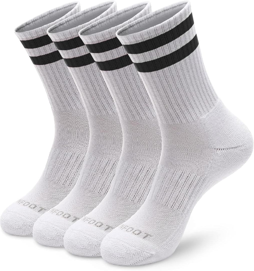 MONFOOT Men's/Women's 4-8 Pairs Athletic Cushion Crew Socks, Multipack (Medium, 09 [Stripe] White With Black Stripes)