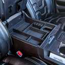 Center Console Organizer Compatible with 2014-2017 2018 2019 2020 2021 Tundra Accessories, Crewmax Interior Armrest Underseat Storage Box- Full-coverage Insert Tray, Black Trim