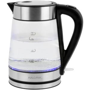 Kalorik Electric Kettle Featuring Glass Body 1750 Watts and Rapid Boil Cordless Serving with Auto Shut Off & Boil Dry Shut Off Protection, 1.7-Liter, Silver