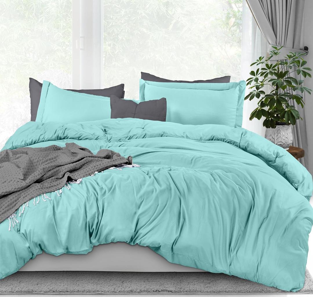Utopia Bedding Duvet Cover King Size - 3 Piece with Zipper Closure - 1 Comforter Cover 104X90 Inches & 2 Pillow Shams 20X36 Inches (Spa Blue) Comforter Not Included