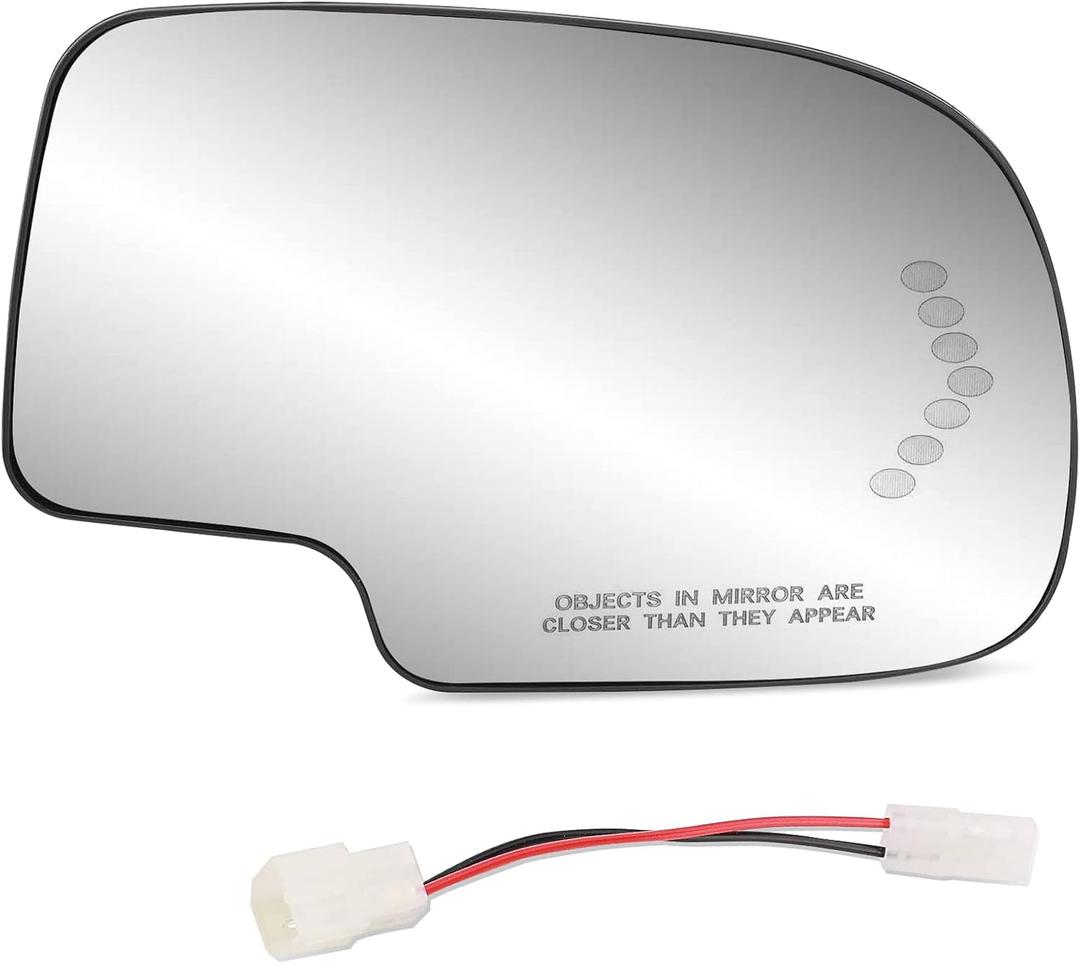 Exterior Passenger Side Heated Mirror Glass Replacement for 2003-2007 Cadillac Escalade, Chevrolet Avalanche, Silverado, Suburban, Tahoe, GMC Sierra, Yukon - Side View Convex Mirror with Turn Signal