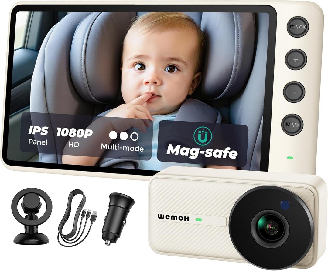 NO.1 Magnetic Baby Car Camera with 1080P IPS Monitor, Auto Night Vision & Magnetic Mount 5" Display, Zoom/Mirror Modes, USB Powered, 5-Minute Setup, for Rear-Facing Infant, White