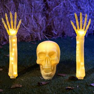 JOYIN 3 Pcs Halloween Skeleton Decorations Outdoor, LED Realistic Skeleton Yard Stakes, Light Up Skull and Arms Decor for Graveyard Yard Lawn Garden Party Supplies