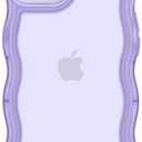 Anuck for iPhone 13 Case Wavy Edge Clear Back Design, Anti-Slip Grip Cute Wave Curly Frame Shape Shockproof Soft TPU & Hard Bumper Protective Phone Case Cover for Women Girls, Clear Purple set of 2