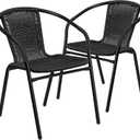 Flash Furniture Modern Rattan Indoor/Outdoor Restaurant Dining Chairs, Stackable Rattan Bistro Chairs for Patio or Restaurant, Set of 2, Black