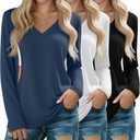 Huukeay 3 Pack Women's Long Sleeve Nursing Tops, Breastfeeding Hidden Zippers Shirts V Neck Maternity Pregnancy Tees Clothes (Medium, Black, White, Haze Blue)