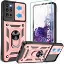 Gritup for Samsung Galaxy-S20+ Plus Case with Slide Camera Cover & [HD Screen Protector2],360Rotation Ring Kickstand [Military Grade] Case,Rose Gold