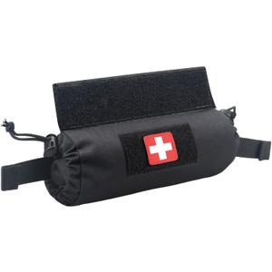 WYNEX Tactical First Aid Drop Dump Pouch, Medical Trauma Roll Up Drop Pouch EMT IFAK Sub Abdominal Carrying Bag with Hook-N-Loop for Chest Rig Vest (Black)