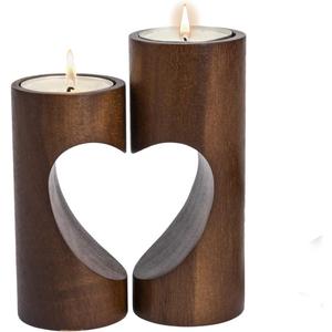 Tea Light Candle Holders for Table Centerpiece, Decorative Wood Tealight Candle Holder Set, Unity Heart Candle Holder for Home Dcor