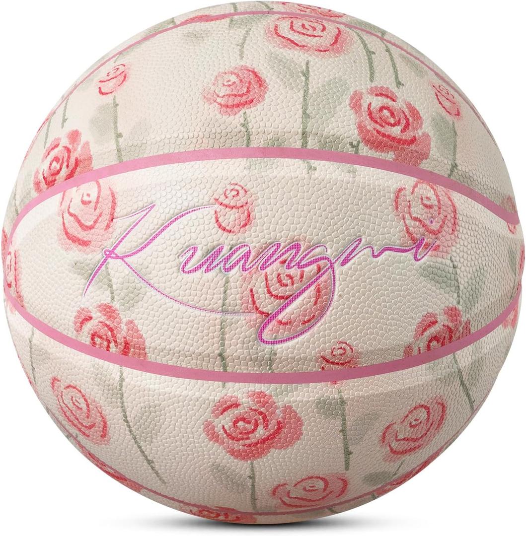 Kuangmi Pink Series Basketball, Premium Design Printed Street Performance Ball, Men's Official Size 7 29.5", Women's Intermediate Size 6 28.5", for Indoor & Outdoor