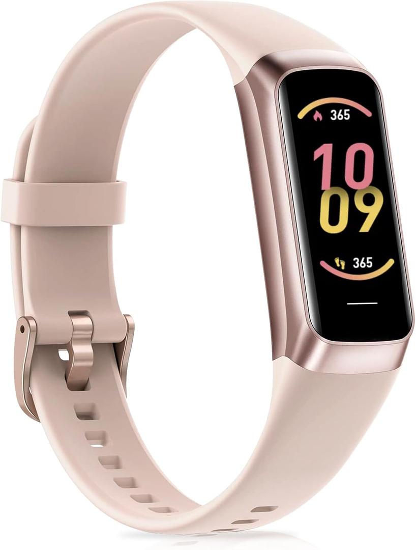 Fitness Tracker with Heart Rate, Blood Pressure, Sleep Tracking, Calorie Tracking, Activity Tracker with 1.1" AMOLED Color Screen, Waterproof Step Tracker for Android iPhones Women Men (Pink)