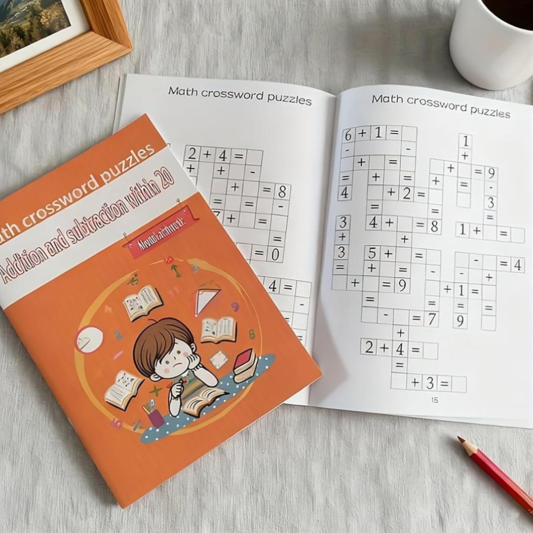 32 Page Math Crossword Exercise Book, Fun Addition and Subtraction Exercises, Captivating Illustrations, Enhancing Mental Arithmetic Skills, and stimulating Learning Interest
