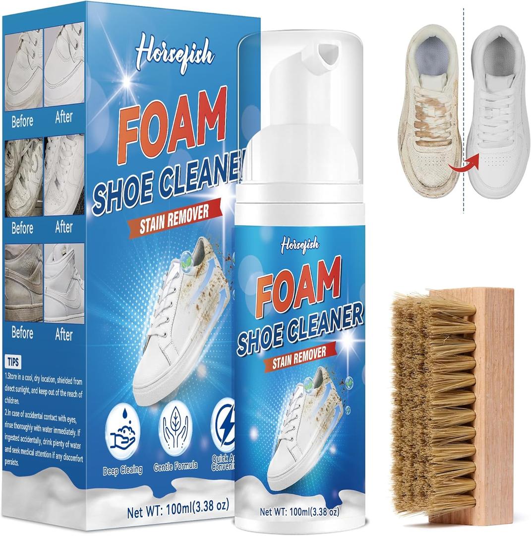 2 x Shoe Cleaner, 100ml White Shoe Cleaner with Shoe Brush, Sneaker Cleaner Removes Dirt & Grime, Shoe Cleaning Kit Ideal for All Color and Material Footwear Including Leather, Knit, Canvas, Suede, Boots (Purple)