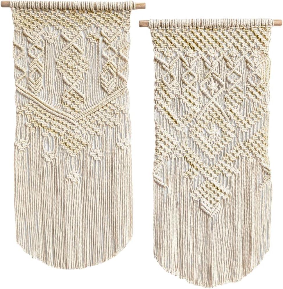 LIVALAYA Boho Macrame Wall Hanging Woven Decor, 24L x 13W, Set of 2, Beige wall decor Modern Bohemian Farmhouse woven wall hangings for House Apartment Dorm Room, Nursery, Geometric Aztec Dcor