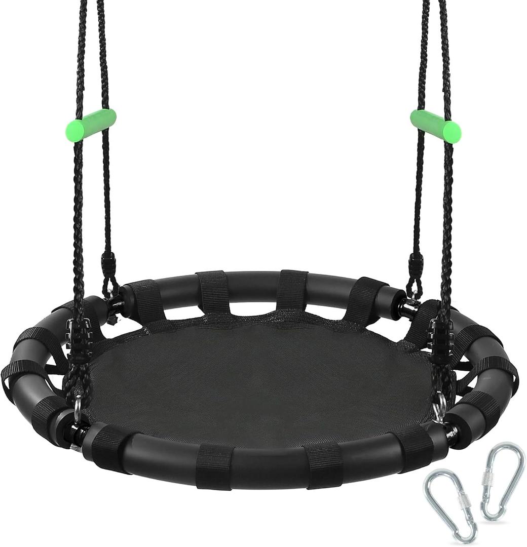 Tree Swing with PP Mat - Durable, Safe, and Easy to Install,Black Outdoor Saucer Swing,Flying Saucer Web Circle Swing for Yard Garden Playground Park (24 inches Diameter)