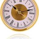 Clock Insert Replacement 80mm (3.15 Inch), Roman Numerals Clock Part, Small Clock Mechanism Battery Operated, Fit Hole of Diameter 76mm(3 inch) - Gold