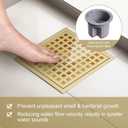Square Shower Floor Drain with Flange, 4 Inch Brushed Gold Shower Drain Hair Catcher, SUS304 Stainless Steel Floor Drain Strainer, Shower Drain Cover