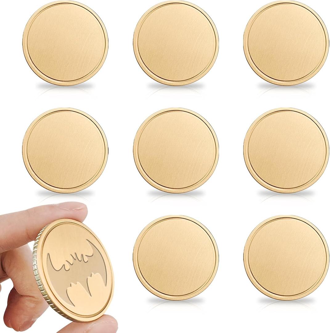8Pcs Blank Challenge Coins, Threaded Edged Brass, Laser Engravable, Acrylic Protection Box, for DIY Crafts, Custom Gifts, Travel & Commemorative Collections(Thickness 3mm)