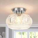 Brushed Nickel Semi Flush Mount Ceiling Light, Glass Shade Modern Ceiling Light Fixture, Lighting for Hallway Bedroom Entryway Kitchen Porch (9.38 inch, Silver)
