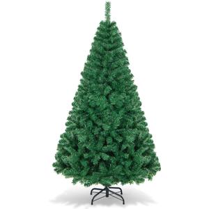 Artificial Christmas Tree 6 ft, Xmas Pine Tree Unlit with 650 Full Branches for Seasonal Holiday, Party Decoration for Home Office, Easy Assembly (Green)