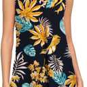 Neineiwu Women's Summer Tank Top V Neck Sleeveless Loose Pleated Shirt (Blue, L)