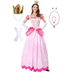 Princess Peach Costume Adult Super Borthers Costume Women Halloween Pink